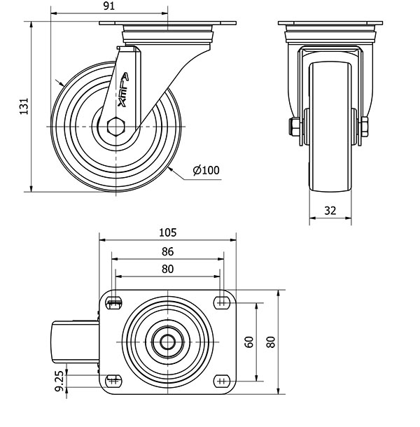 R.GIR.PLACA 10ZVL100-POA POLIAMIX BLANCO-POLIUR.AZUL EJE LISO