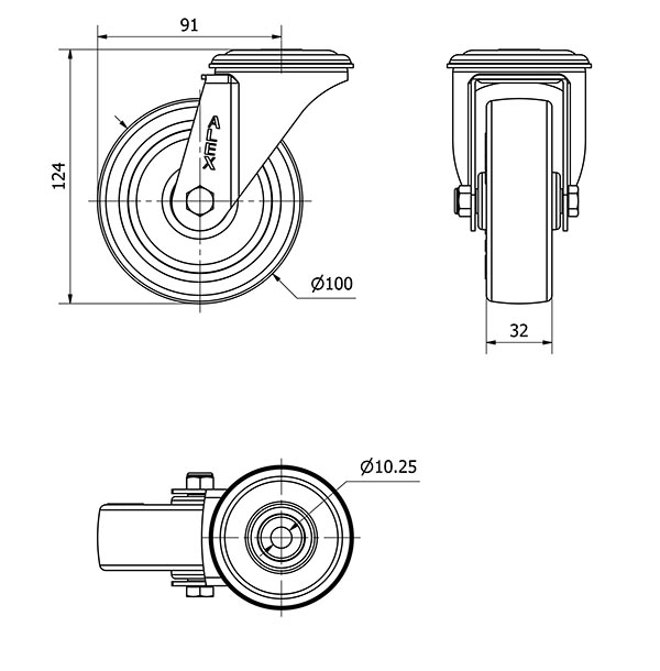 R.GIR.AGUJERO M10 20ZVL100-POA POLIAMIX BLANCO-POLIUR.AZUL EJE LISO