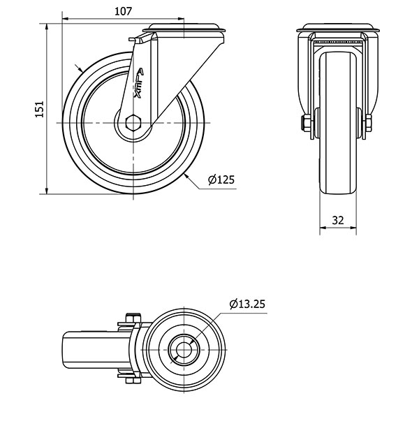 R.GIR.AGUJERO M12 20ZV125-POA POLIAMIX BLANCO-POLIUR.AZUL EJE LISO