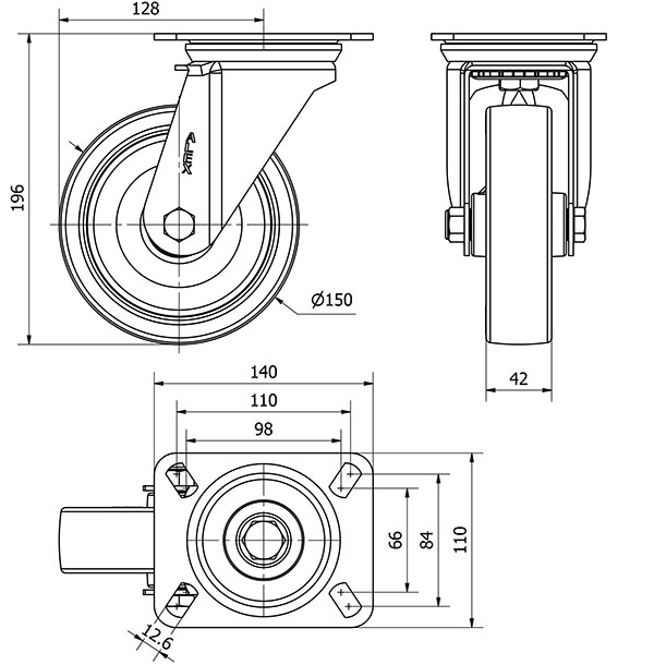 R.GIR.PLACA 10ZV150-POA POLIAMIX BLANCO-POLIUR.AZUL EJE LISO