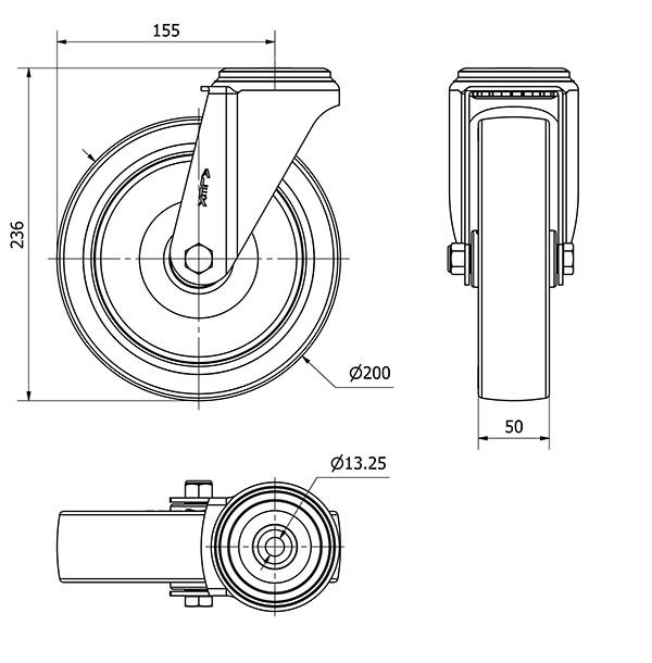 R.GIR.AGUJERO M12 20ZV200-POA POLIAMIX BLANCO-POLIUR.AZUL EJE LISO