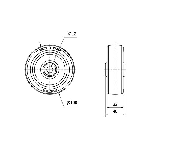 RUEDA POA100-12-40 NUCLEO POLIAMIX BLANCO Y BANDA POLIUR.AZUL LISO