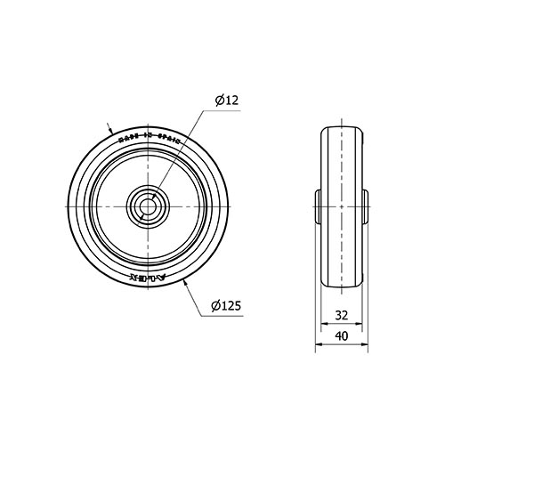 RUEDA POA125-12-40 NUCLEO POLIAMIX BLANCO Y BANDA POLIUR.AZUL LISO