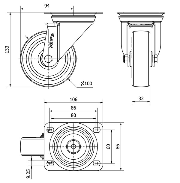R.GIR.PLACA INOX.10ZVI100-POA POLIAMIX BLANCO-POLIUR.AZUL EJE LISO