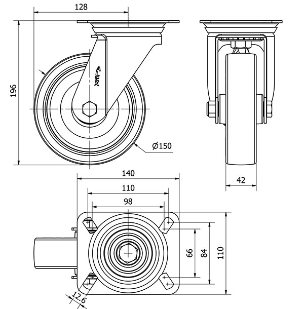 R.GIR.PLACA INOX.10ZVI150-POA POLIAMIX BLANCO-POLIUR.AZUL EJE LISO
