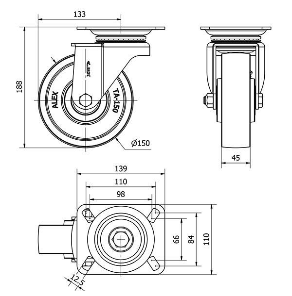R.GIR.PLACA 10TV150-CIB HIERRO FUNDIDO EJE BOLAS