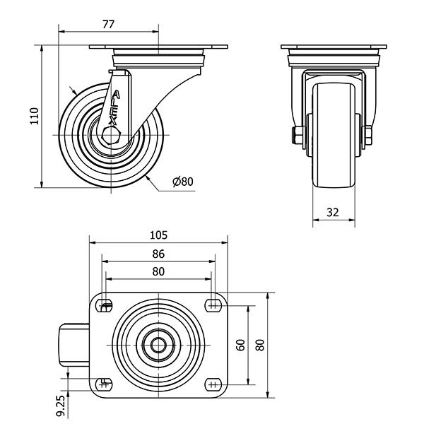 R.GIR.PLACA 10ZVL80-POLR POLIAMIX BLANCO-POLIUR.MARRON EJE RODILLOS