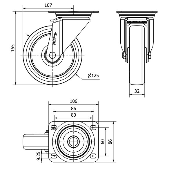 R.GIR.PLACA 10ZV125-POLR POLIAMIX BLANCO-POLIUR.MARRON EJE RODILLOS