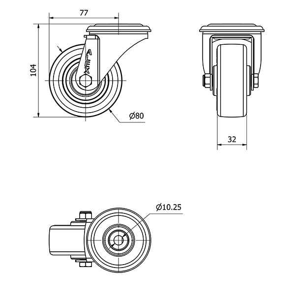 R.GIR.AGUJERO M10 20ZVL80-POLR POLIAMIX BLANCO-POLIUR.MARRON RODILL.
