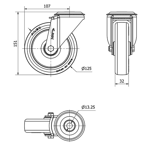 R.GIR.AGUJERO M12 20ZV125-POLR POLIAMIX BLANCO-POLIUR.MARRON RODILL.