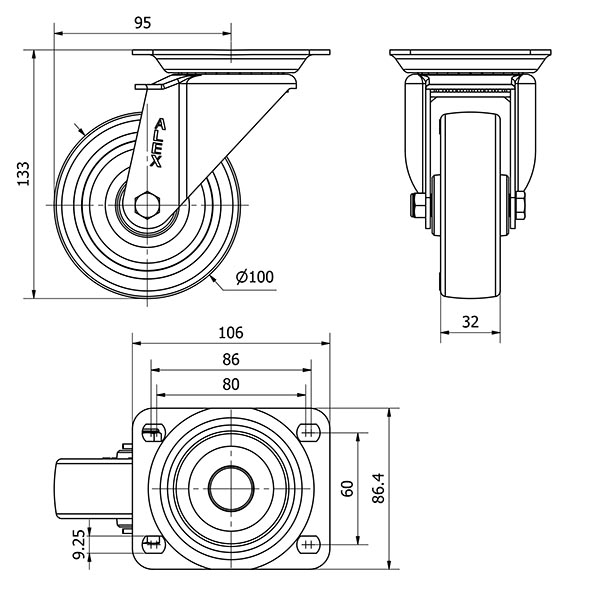 R.GIR.PLACA 10ZV100-POAR POLIAMIX BLANCO-POLIUR.AZUL EJE RODILLOS