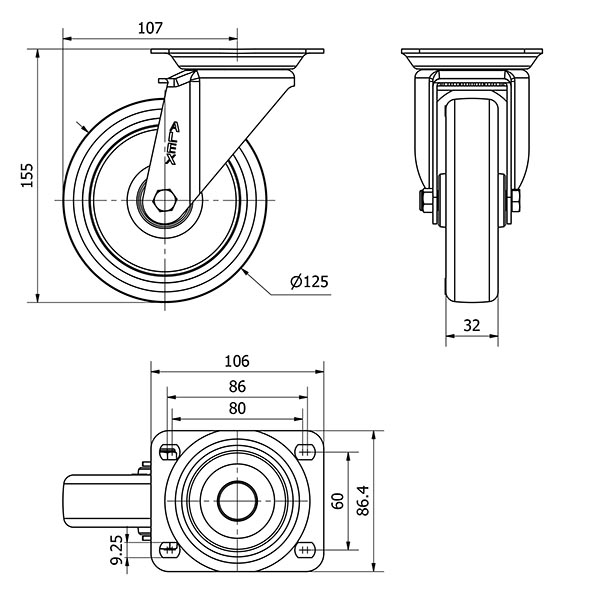 R.GIR.PLACA 10ZV125-POAR POLIAMIX BLANCO-POLIUR.AZUL EJE RODILLOS
