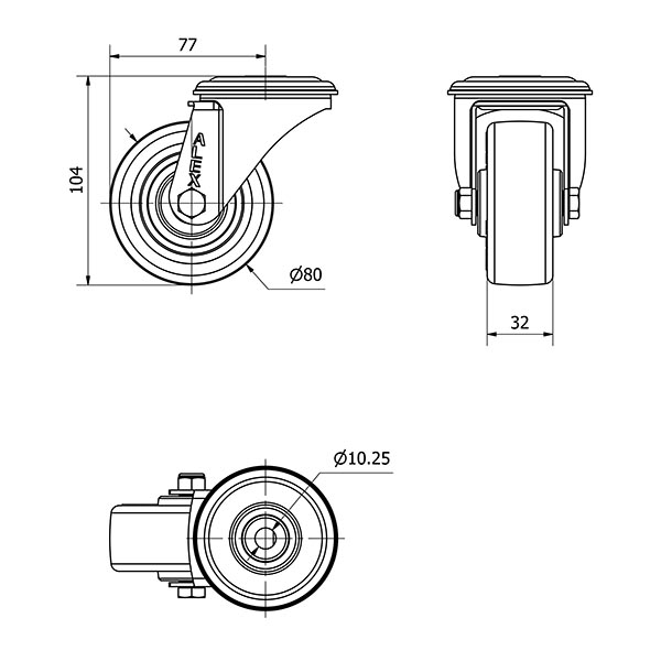 R.GIR.AGUJERO M10 20ZVL80-POAR POLIAMIX BLANCO-POLIUR.AZUL RODILLOS