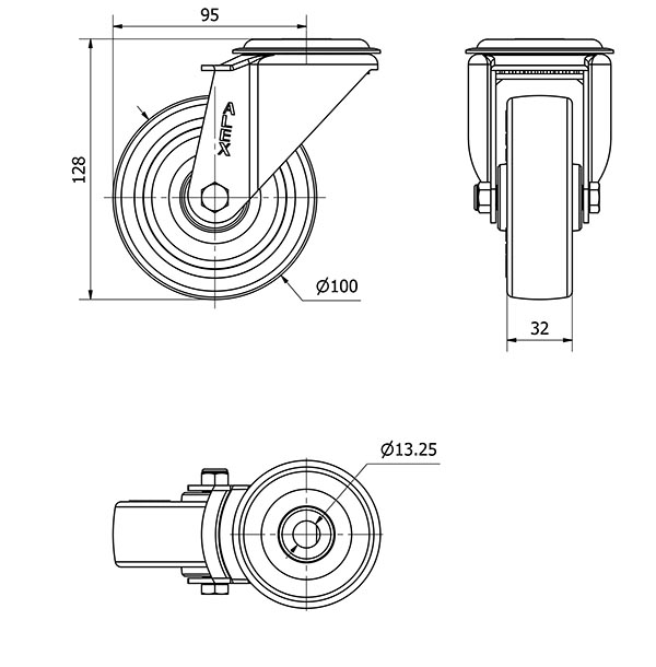 R.GIR.AGUJERO M12 20ZV100-POAR POLIAMIX BLANCO-POLIUR.AZUL RODILLOS