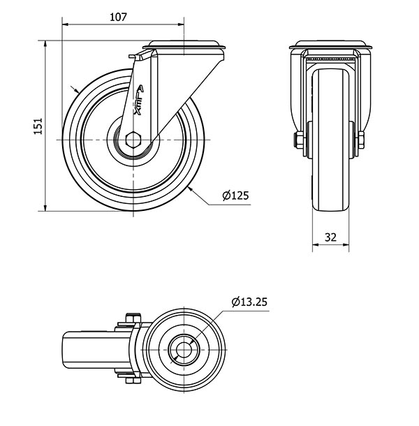R.GIR.AGUJERO M12 20ZV125-POAR POLIAMIX BLANCO-POLIUR.AZUL RODILLOS