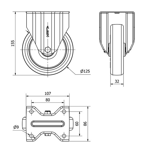 R.FIJA INOX.17ZVI125-POLR POLIAMIX BLANCO-POLIUR.MARRON EJE RODILLOS