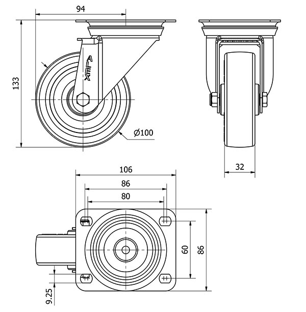 R.GIR.PLACA INOX.10ZVI100-POAR POLIAMIX BLANCO-POLIUR.AZUL RODILLOS