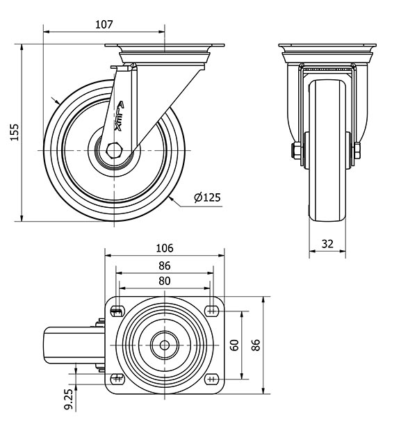 R.GIR.PLACA INOX.10ZVI125-POAR POLIAMIX BLANCO-POLIUR.AZUL RODILLOS