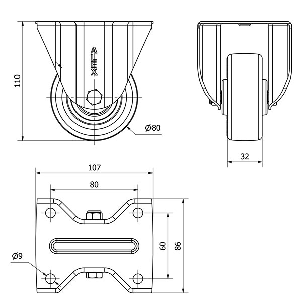 R.FIJA INOX.17ZVLI80-POAR POLIAMIX BLANCO-POLIUR.AZUL EJE RODILLOS
