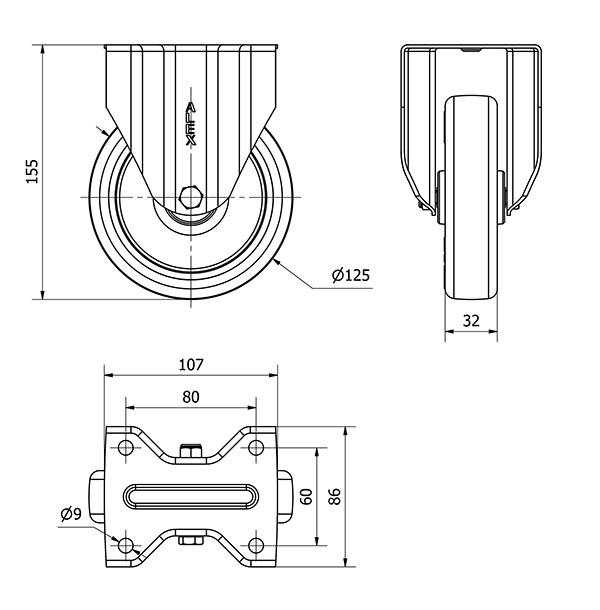R.FIJA INOX.17ZVI125-POAR POLIAMIX BLANCO-POLIUR.AZUL EJE RODILLOS