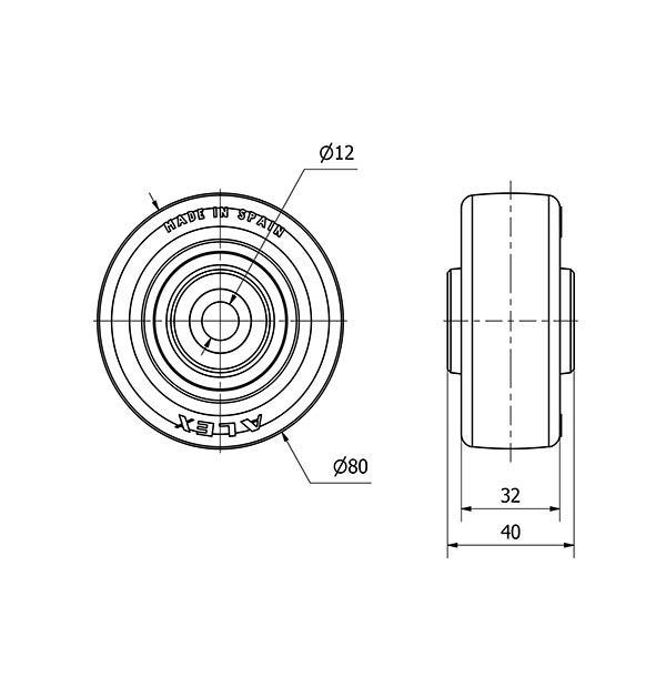 RUEDA POLR80-12-40 NUCLEO POLIAMIX BLANCO Y BANDA POLIUR.MARRON ROD.