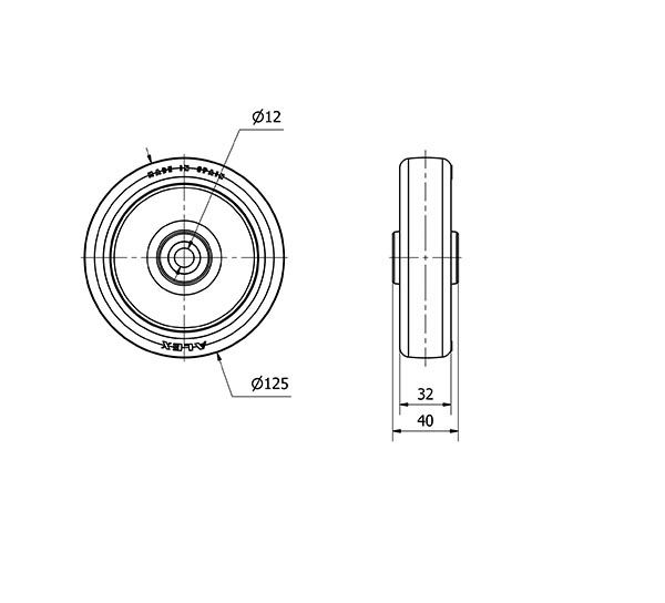 RUEDA POAR125-12-40 NUCLEO POLIAMIX BLANCO Y BANDA POLIUR.AZUL RODIL