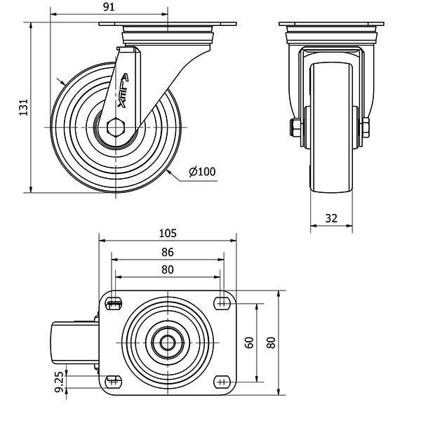 R.GIR.PLACA 10ZVL100-POLR POLIAMIX BLANCO-POLIUR.MARRON EJE RODILLOS