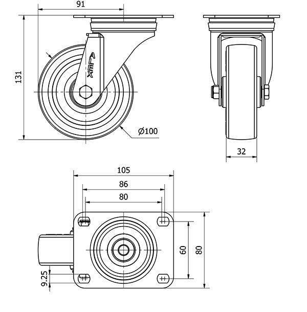 R.GIR.PLACA 10ZVL100-POAR POLIAMIX BLANCO-POLIUR.AZUL EJE RODILLOS