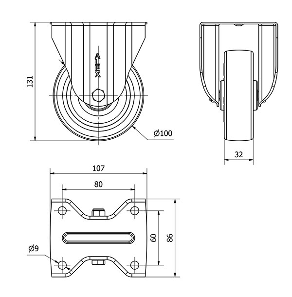 R.FIJA INOX.17ZVLI100-POAR POLIAMIX BLANCO-POLIUR.AZUL EJE RODILLOS