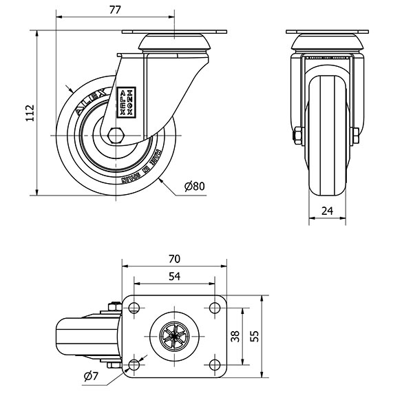R.GIR.PLACA INOX.10BHI80CP-PGI POLIAMIX-GOMA GRIS EJE LISO