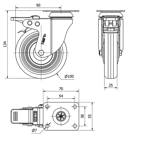 R.GIR.PLACA FRENO INOX.10BHIFD100CP-PLGI POLIAMIX-GOMA GRIS EJE LISO
