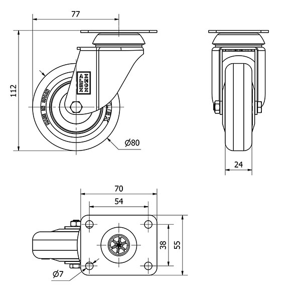 R.GIR.PLACA INOX.10BHI80CP-PPI POLIAMIX-POLIUR.ROJO EJE LISO