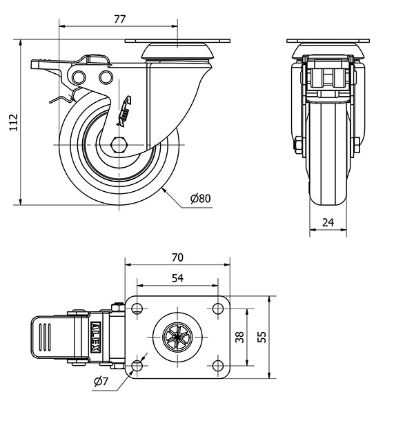 R.GIR.PLACA FRENO INOX.10BHIFD80CP-PPI POLIAMIX-POLIUR.ROJO EJE LISO