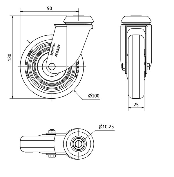 R.GIR.AGUJERO M10 INOX.20BHI100CP-PPI POLIAMIX-POLIUR.ROJO EJE LISO