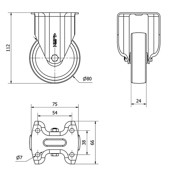 R.FIJA INOX.17BHI80-SL PLASTICO BLANCO EJE LISO