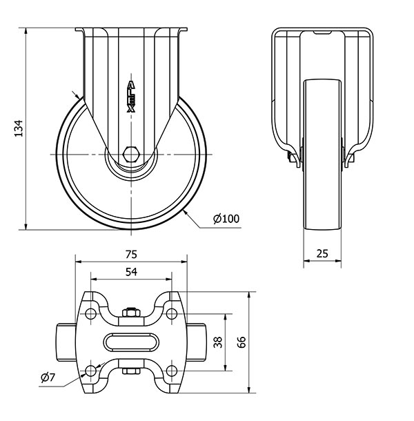 R.FIJA INOX.17BHI100-SL PLASTICO BLANCO EJE LISO