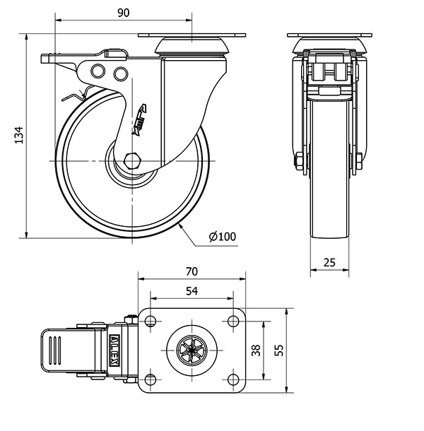 R.GIR.PLACA FRENO INOX.10BHIFD100-SL PLASTICO BLANCO EJE LISO
