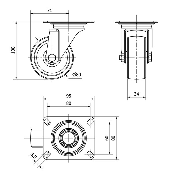 R.GIR.PLACA INOX.10ZLI80-UT POLIAMIX BLANCO EJE LISO