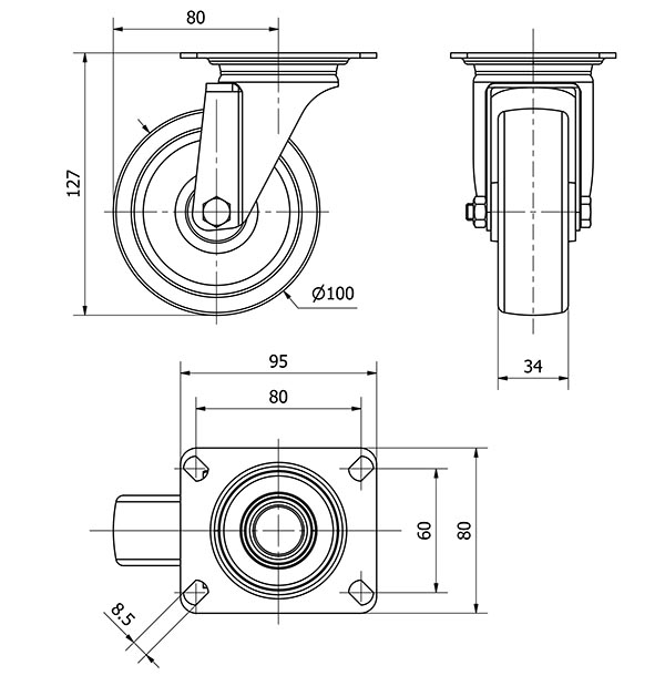R.GIR.PLACA INOX.10ZLI100-UT POLIAMIX BLANCO EJE LISO