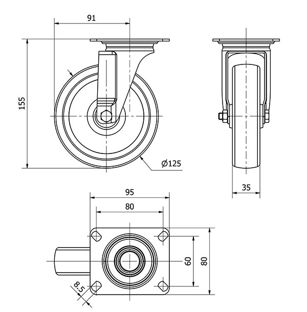 R.GIR.PLACA INOX.10ZLI125-UT POLIAMIX BLANCO EJE LISO