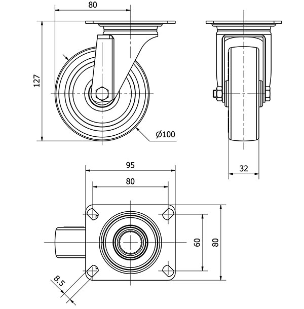 R.GIR.PLACA INOX.10ZLI100-POL POLIAMIX BLANCO-POLIUR.MARRON EJE LISO