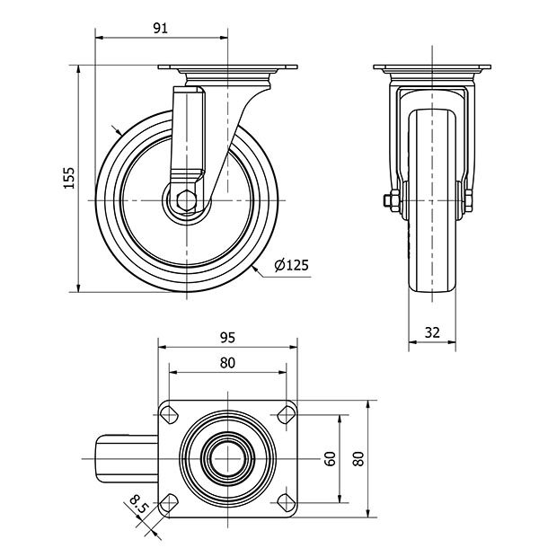R.GIR.PLACA INOX.10ZLI125-POL POLIAMIX BLANCO-POLIUR.MARRON EJE LISO