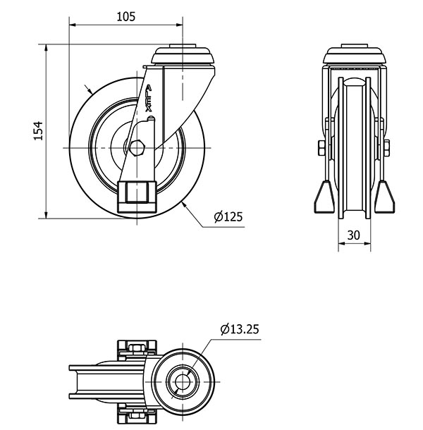 R.GIR.AGUJERO M12 C/PATAS 20MM125-MEB POLIUR.GRIS ACANALADA BOLAS