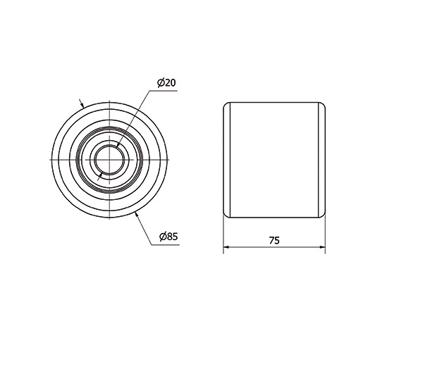 RODILLO TRANSPALETA VNB85-20-75 NUCLEO HIERRO Y BANDA POLIUR.BOLAS