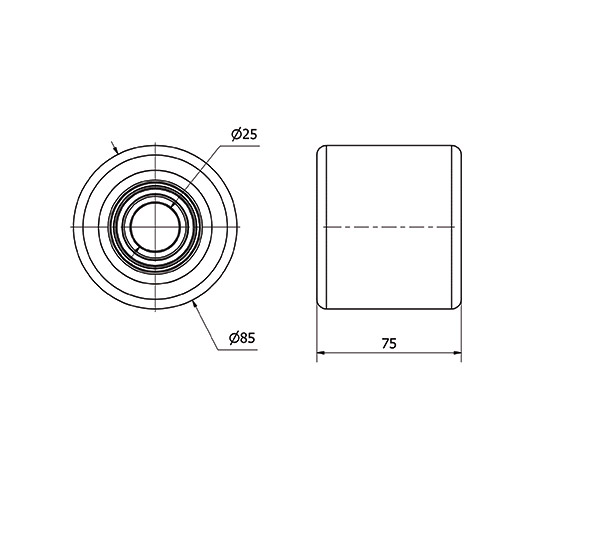 RODILLO TRANSPALETA VNB85-25-75 NUCLEO HIERRO Y BANDA POLIUR.BOLAS