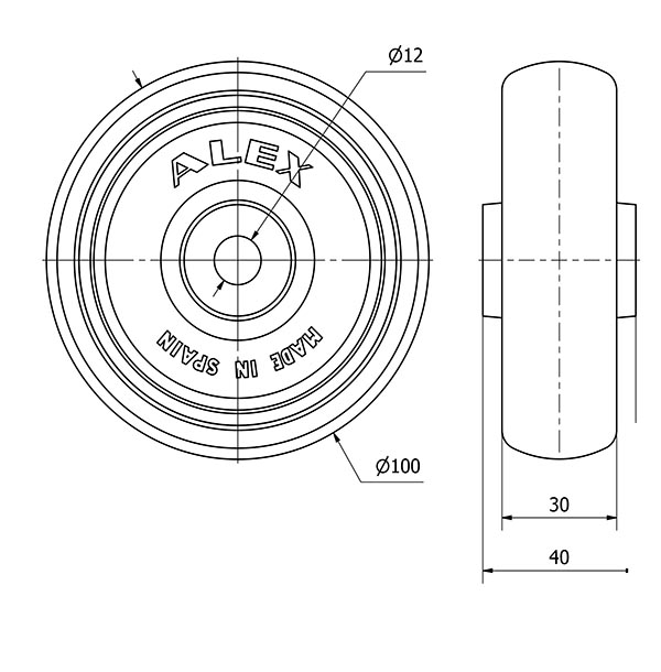RUEDA PGZN100-12-40 NUCLEO POLIAMIX Y BANDA GOMA GRIS INYECT.LISO