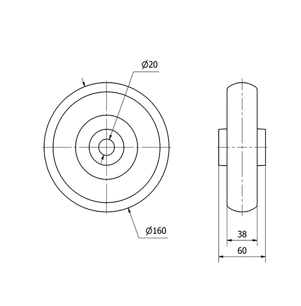 RUEDA PGZN160-20-60 NUCLEO POLIAMIX Y BANDA GOMA GRIS INYECT.LISO