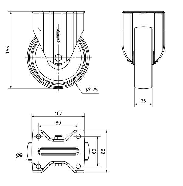 R.FIJA INOX.17ZVI125-TNE NYLON BLANCO EJE LISO