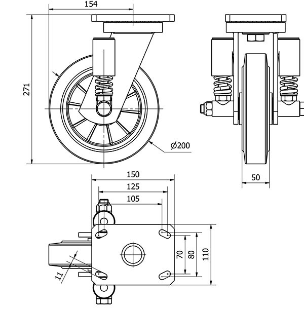 R.GIR.PLACA 10HLSE200-DEB SUSPENSION GOMA NEGRA ELASTICA EJE BOLAS