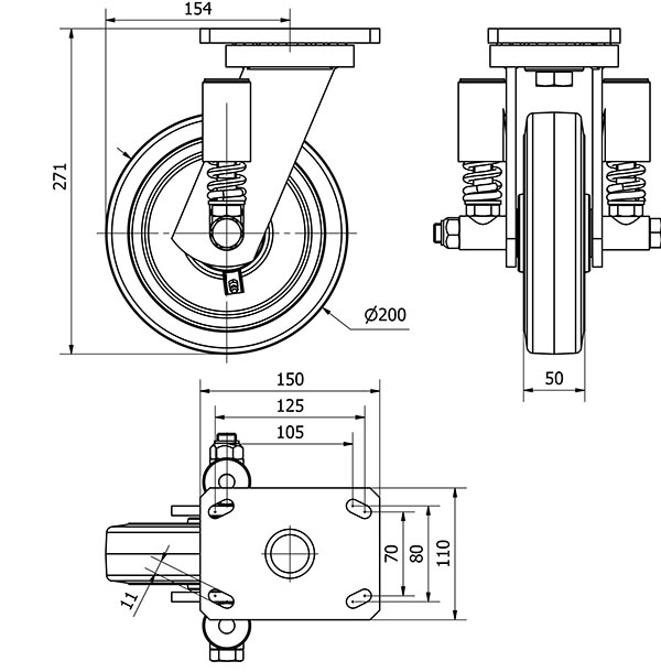 R.GIR.PLACA 10HLSE200-HGB SUSPENSION GOMA NEGRA NATURAL EJE BOLAS